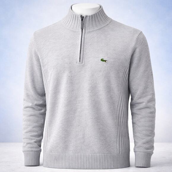 Lacoste Zip-Up High Neck Interlock Sweatshirt Light Heathered Grey Men's XL